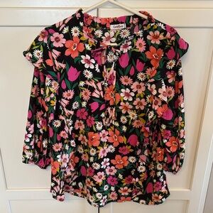 GeoGeo Women's Floral Blouse - Black and Pink